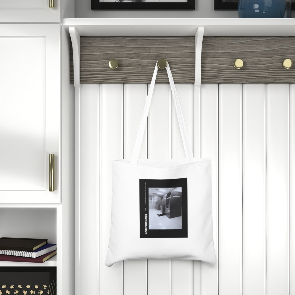 "Live for Cash" Shoulder Tote Bag (AOP)